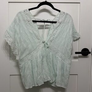 American Eagle Outfitters Light Green Lace Detail Blouse